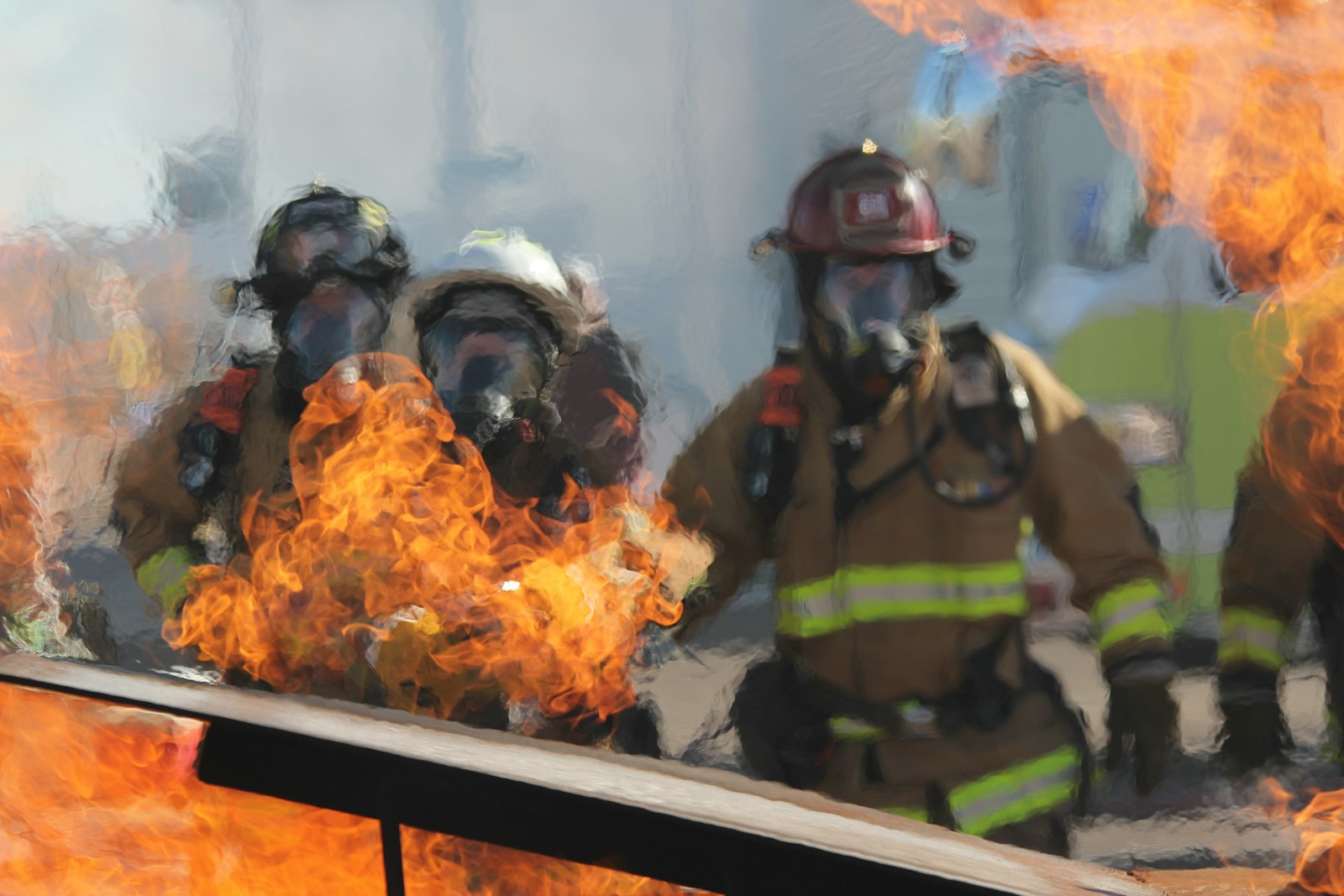 Sigma 70-200mm F2.8 EX DG OS HSM sample photo. Firefighters near fire photography