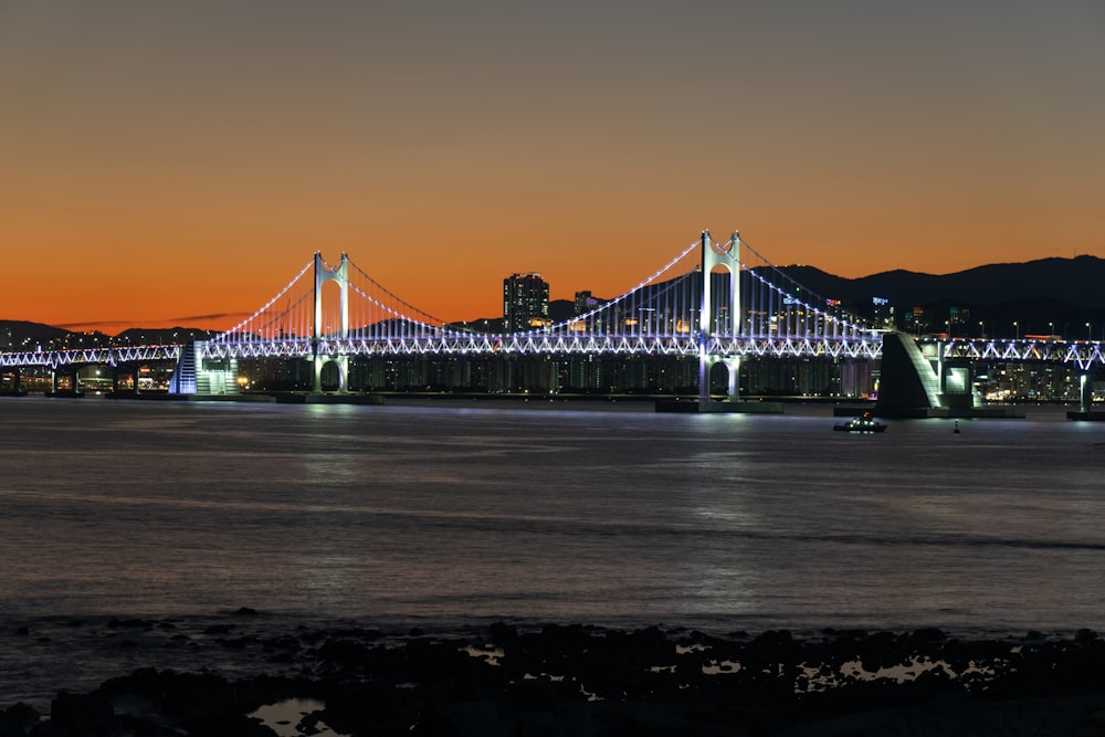 view photography of lighted bridge