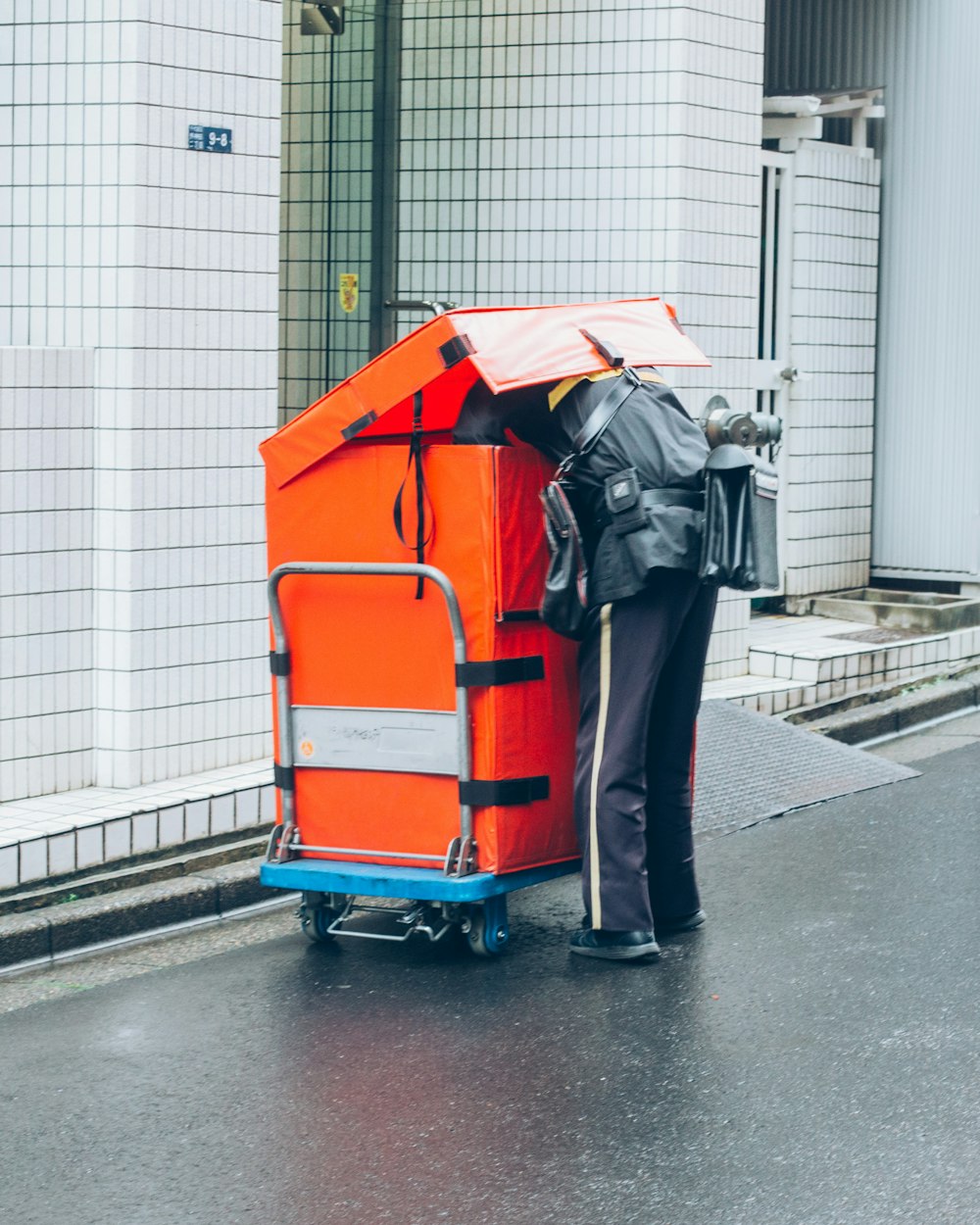 person searching inside cargo box during daytime