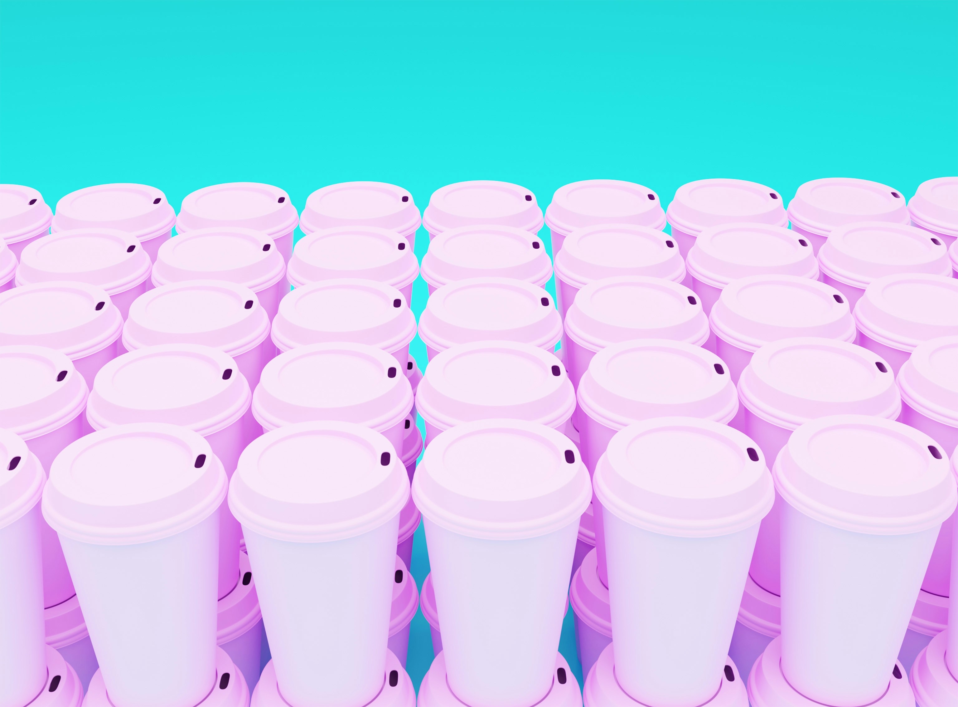 Army of paper and plastic coffee cups