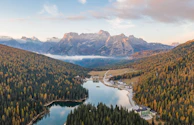 A serene scene showing the Bregenzerwald landscape alongside a 3D printed representation.