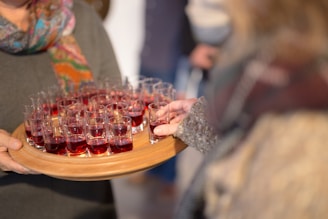red glasses on tray