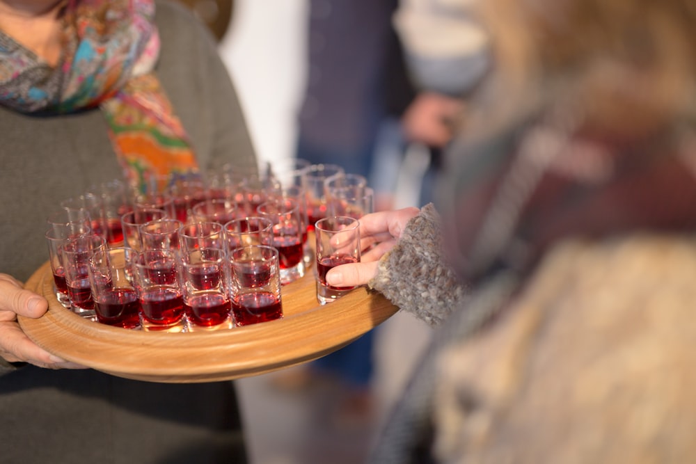 red glasses on tray