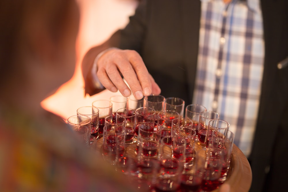 drinking glass on tray