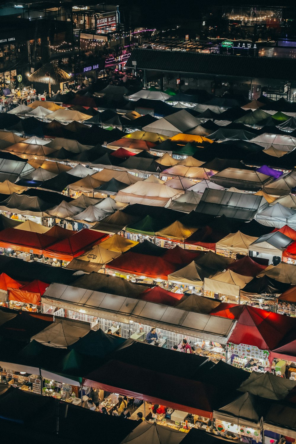 aerial photo of canopy tents during nighttime