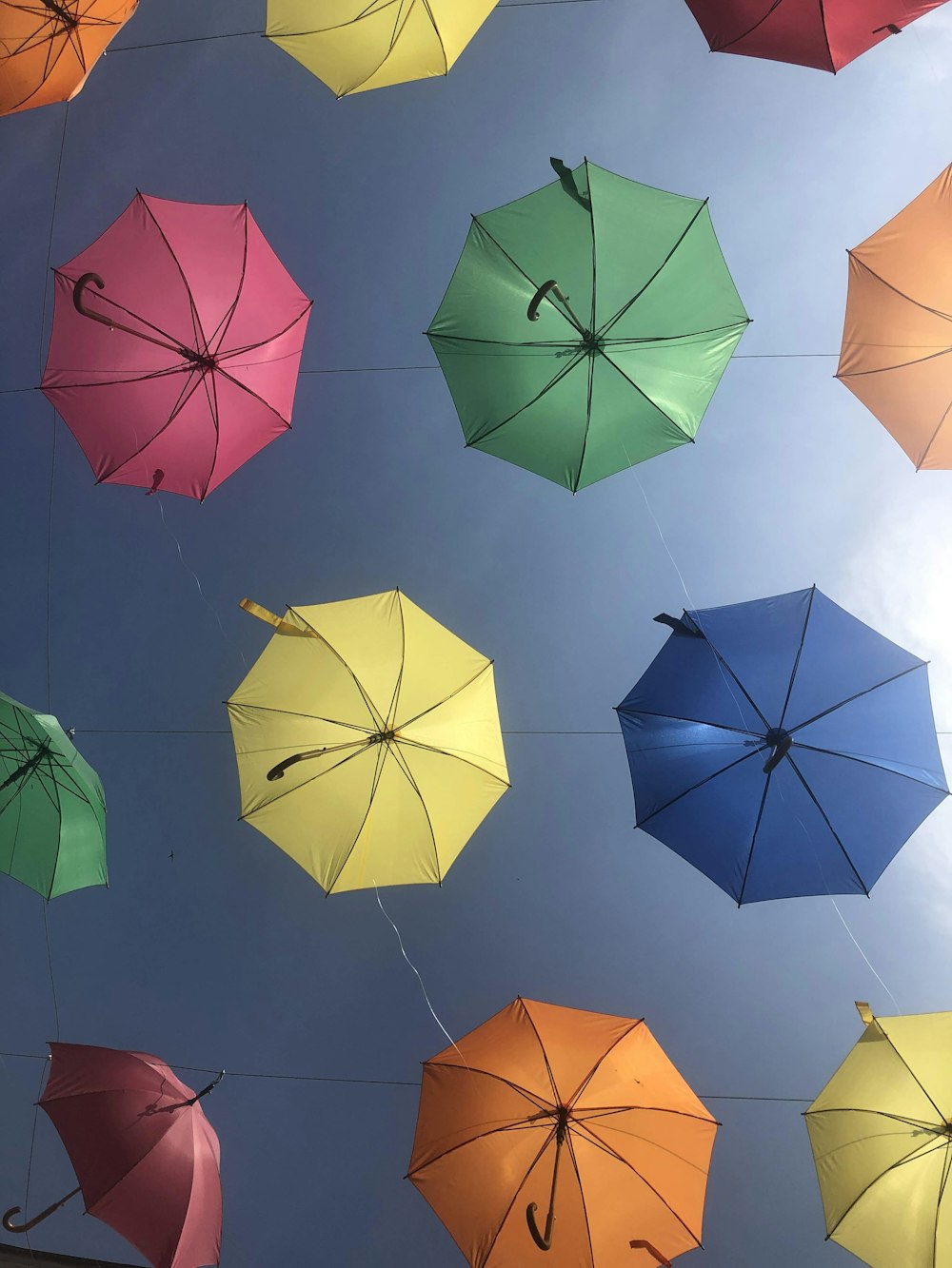 assorted-color hanging umbrella lot