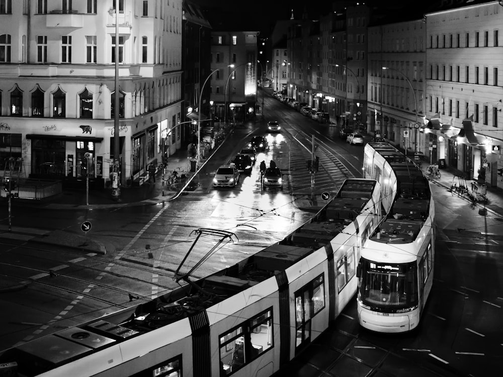 grayscale photography of train