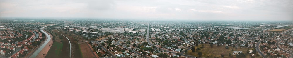 an aerial view of a city from a plane