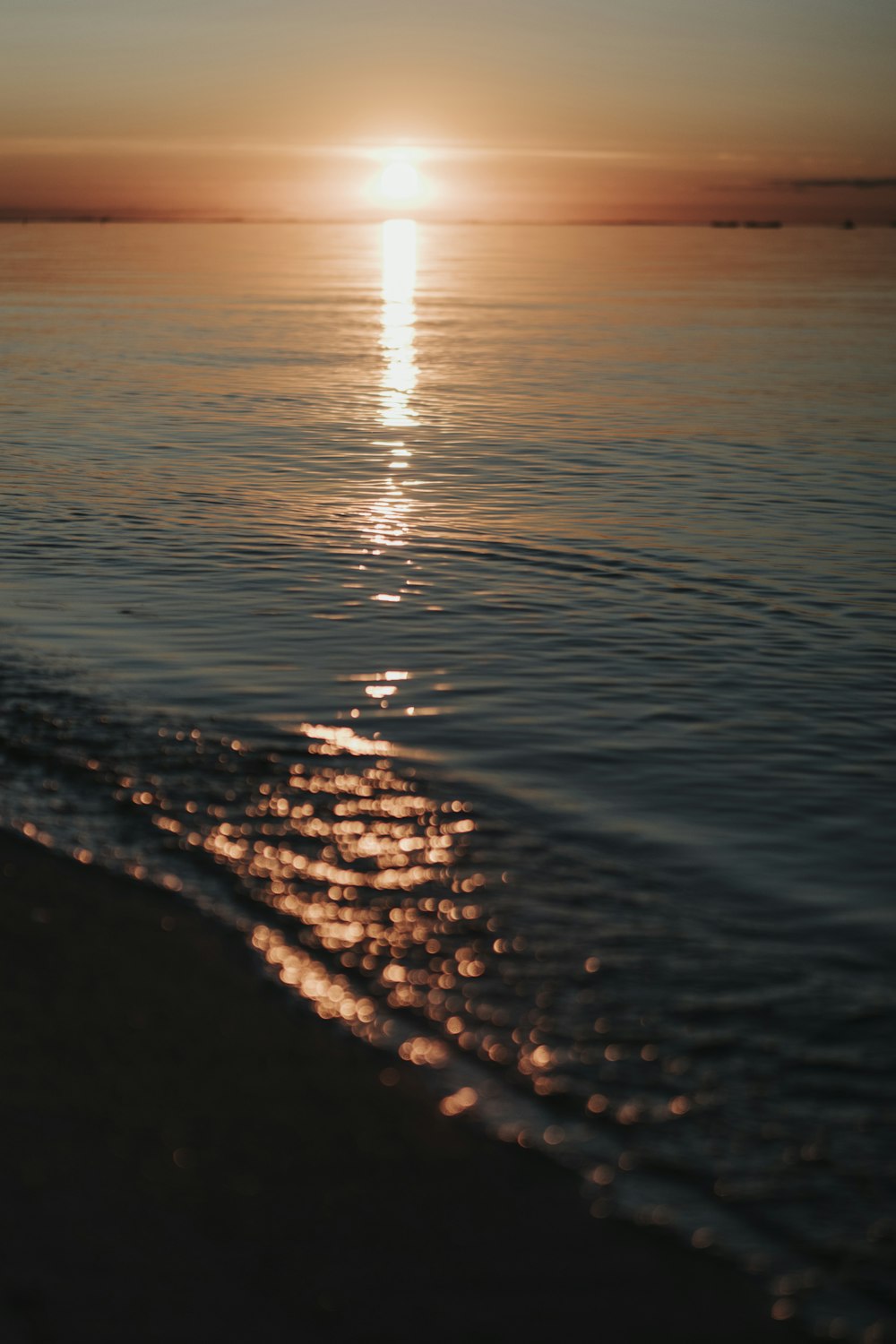 rippling water of beach under golden hour