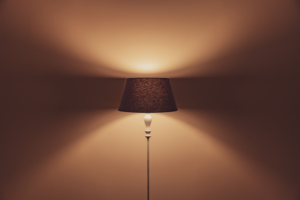 lighted brown floor lamp