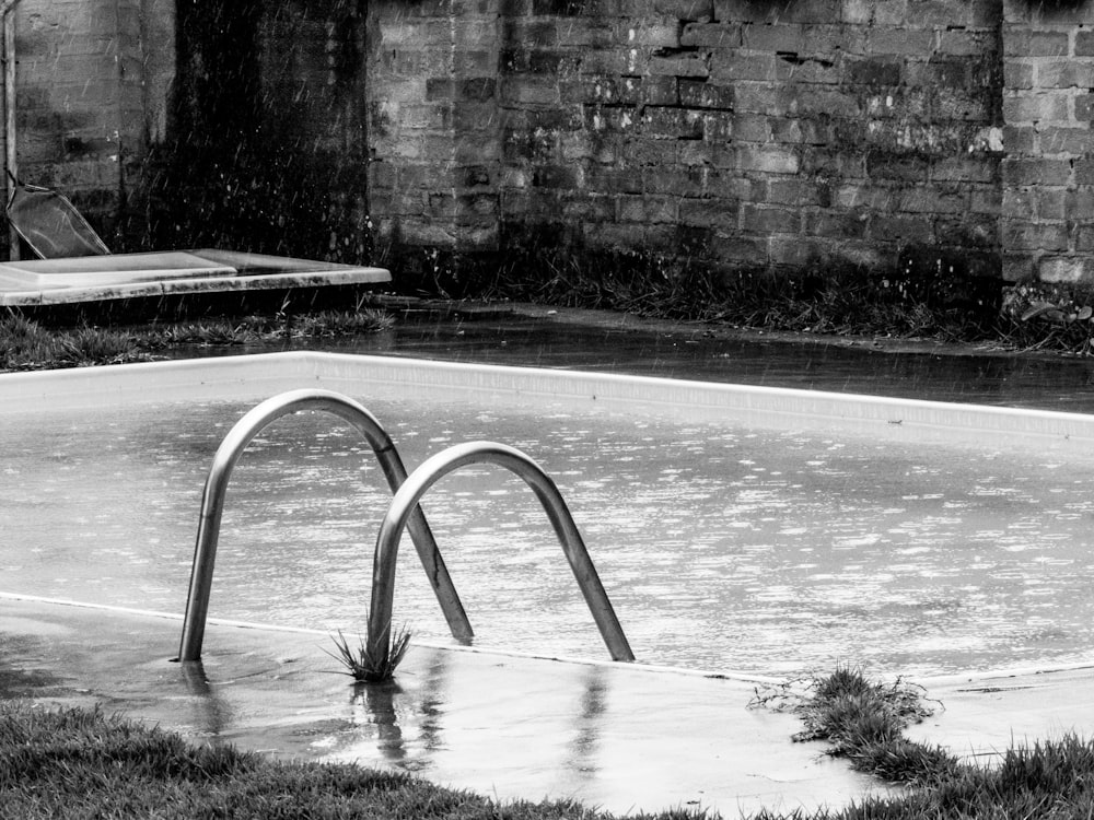 grayscale photo of pool