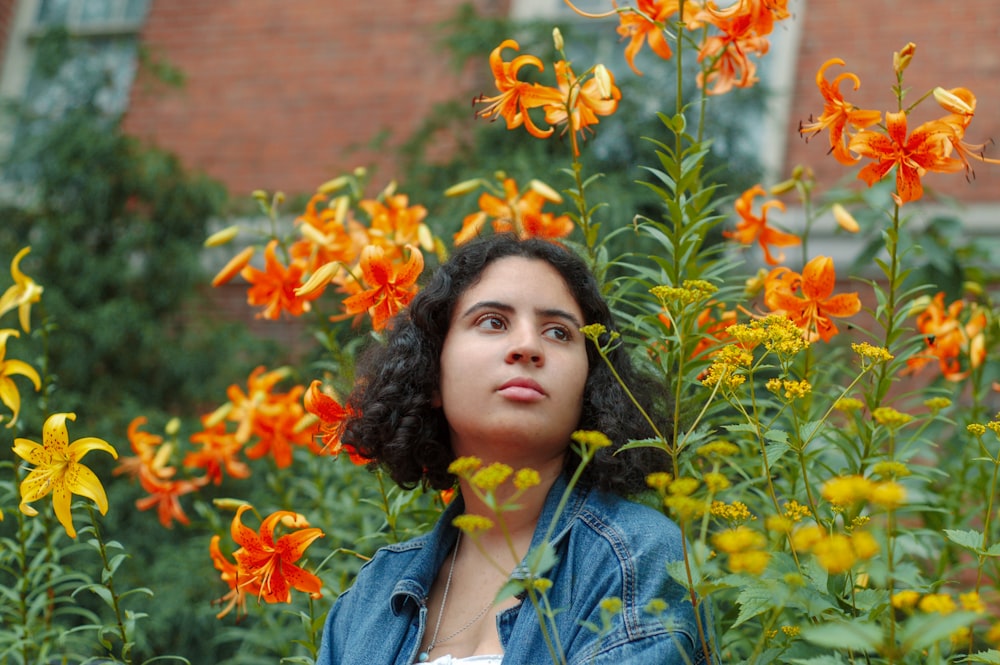 woman in blue denim jacket