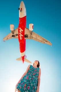 woman and airplane illustration
