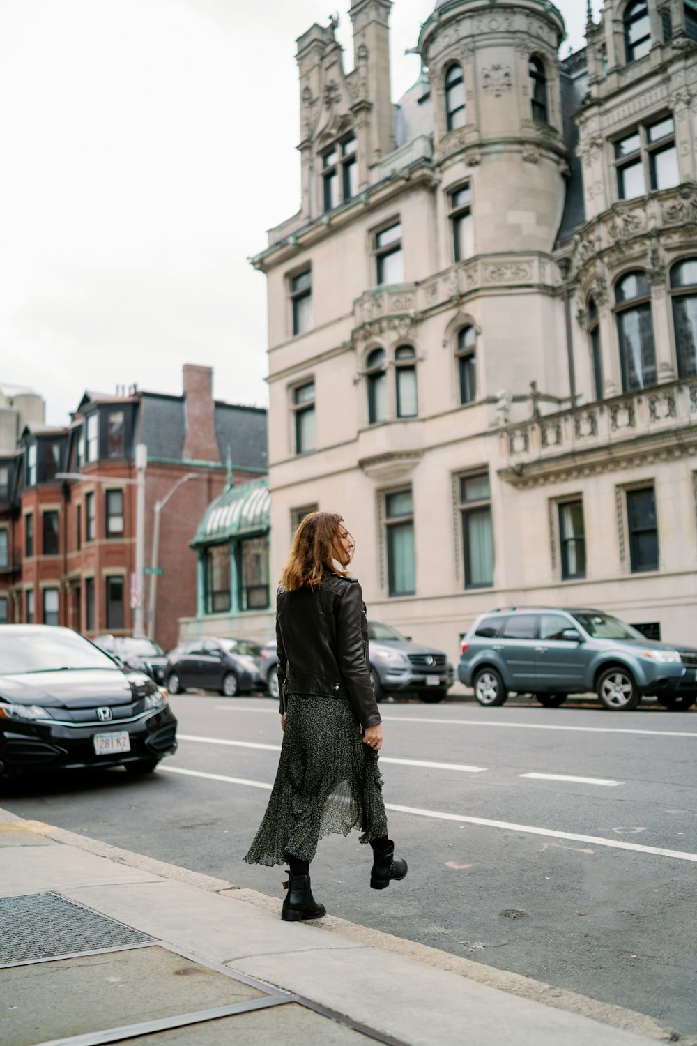 woman about to cross road