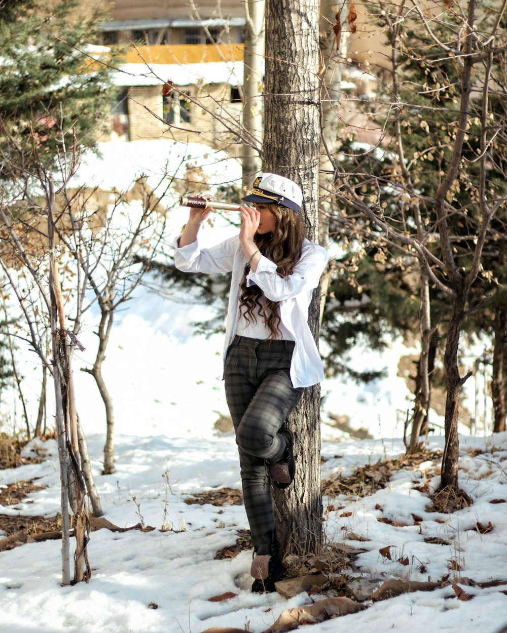 woman with monocular