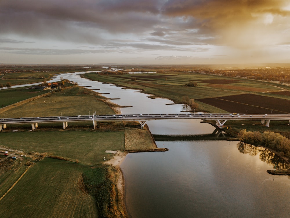 aerial photography of gray bridge