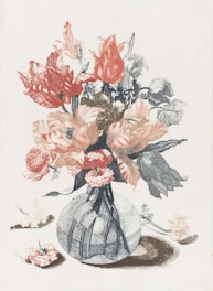 red and white floral textile