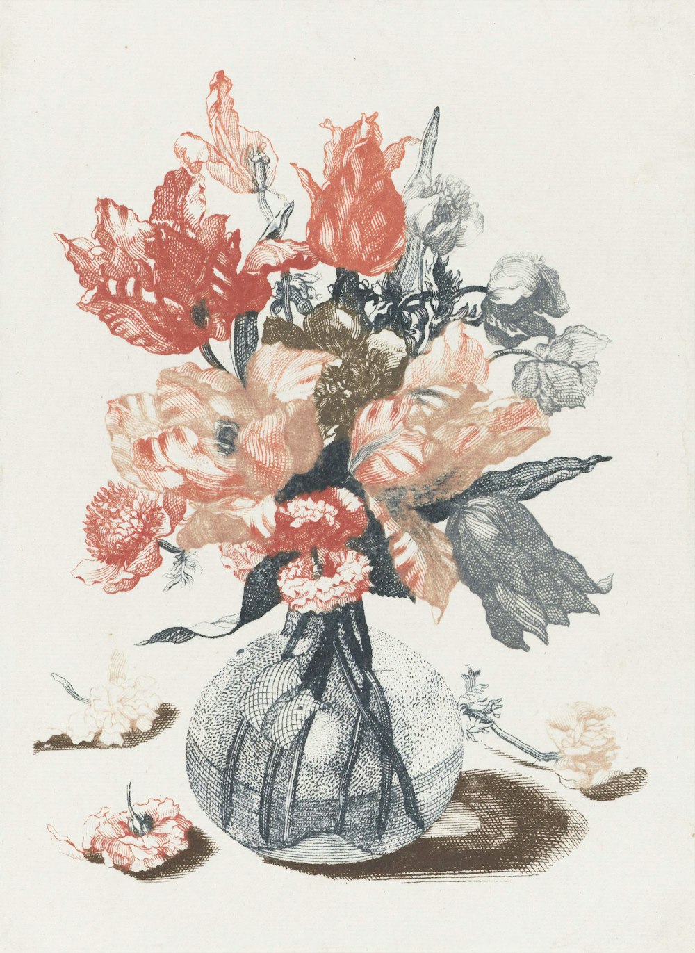 빨간색과 흰색 꽃 직물