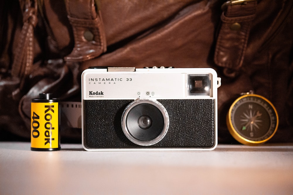 black and white Kodak camera