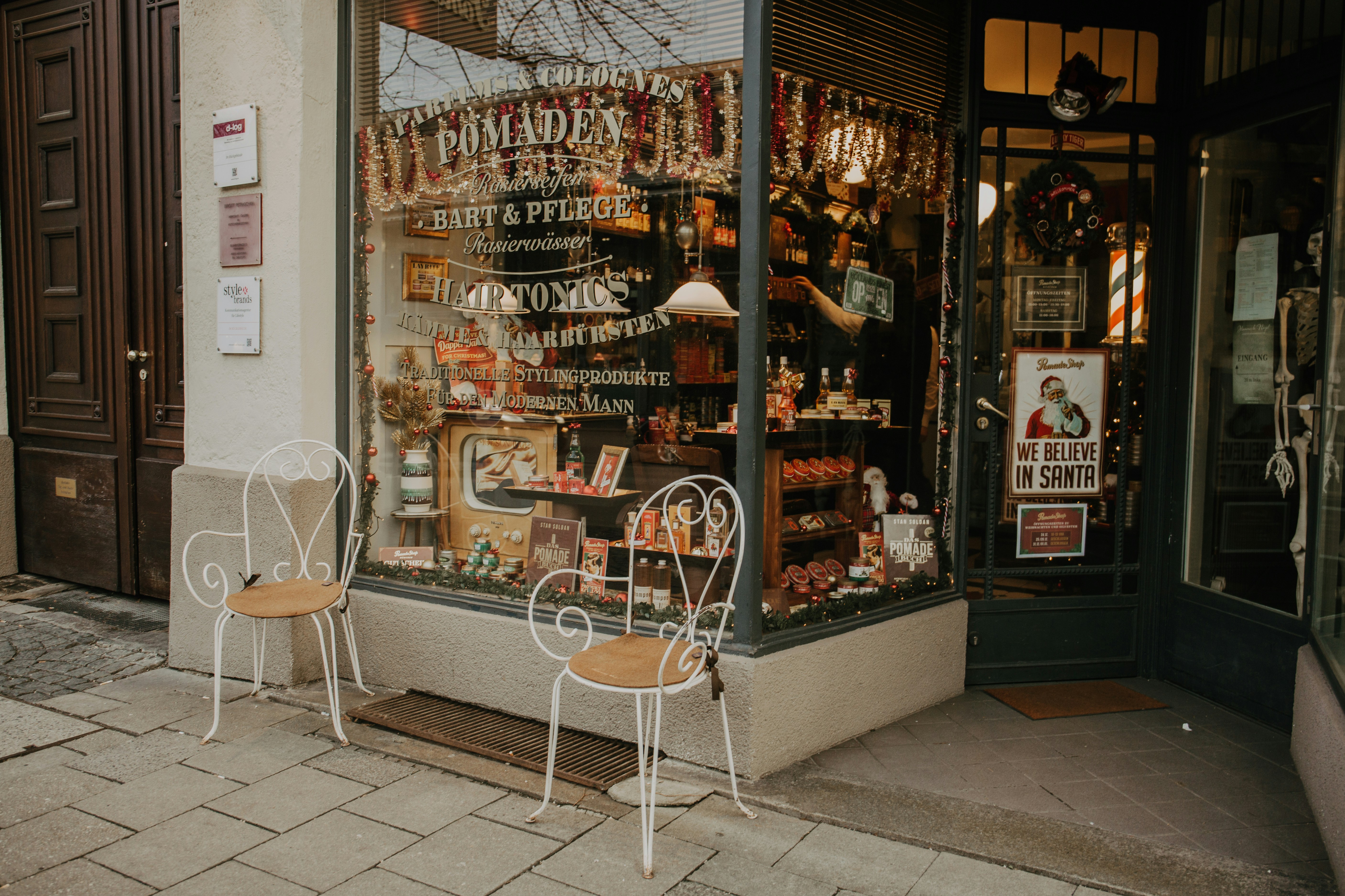 two brown-and-white chairs