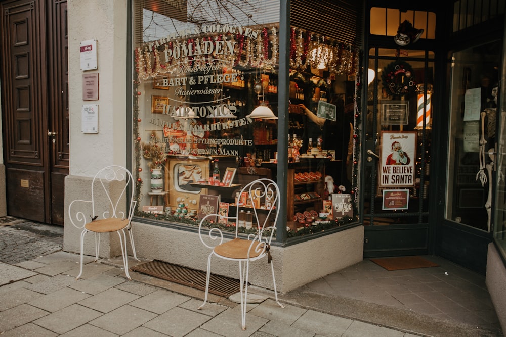 two brown-and-white chairs