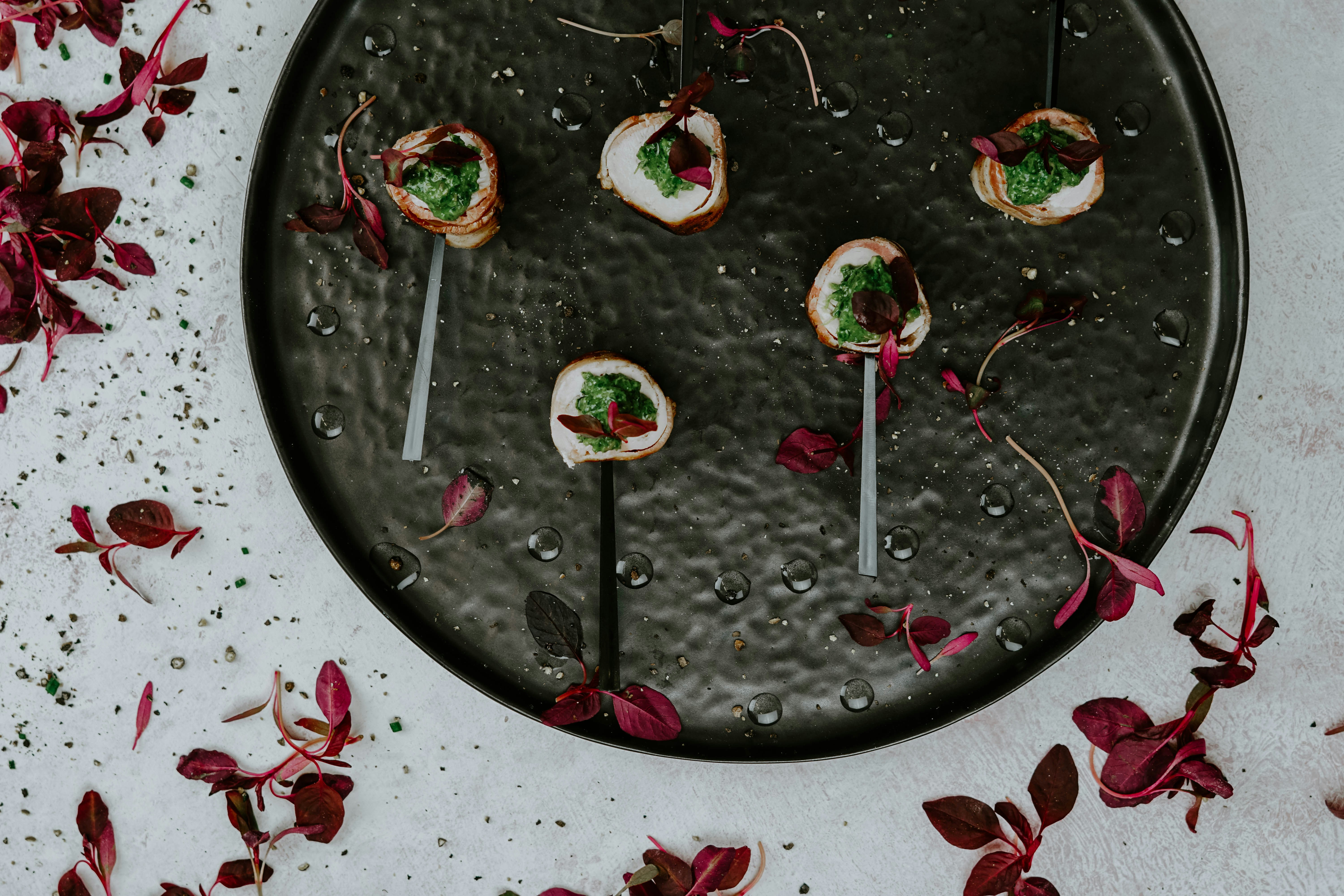 Flat-lay photography of a tray of desserts