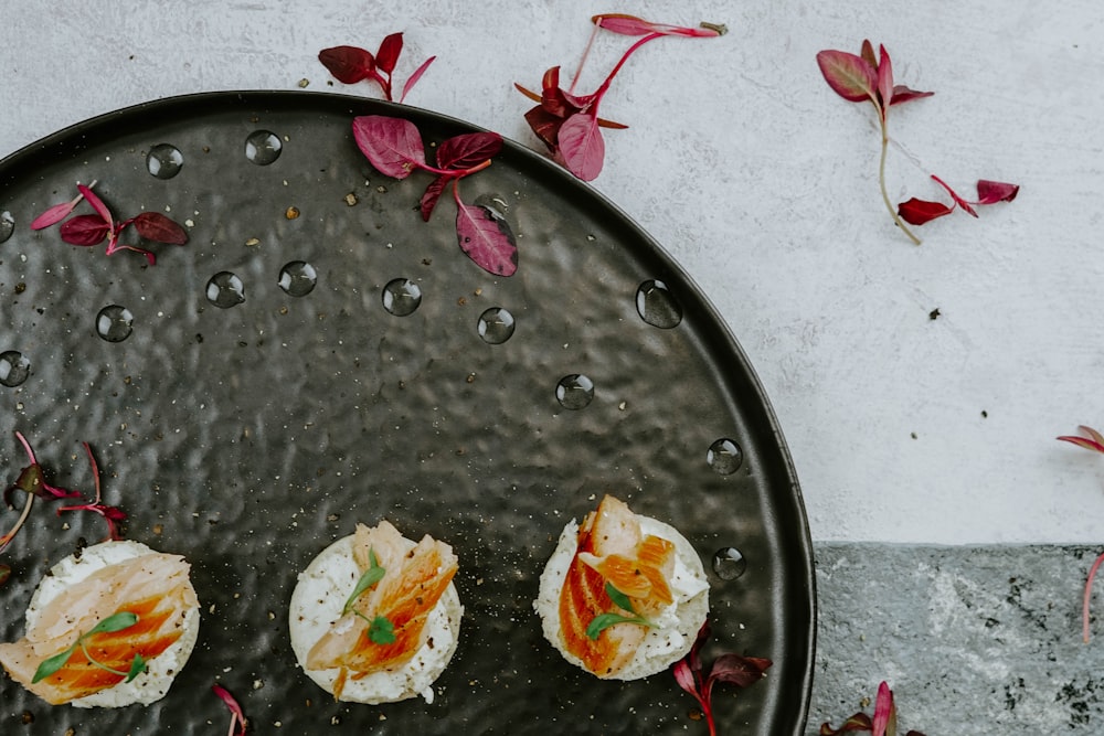 dish on round black tray