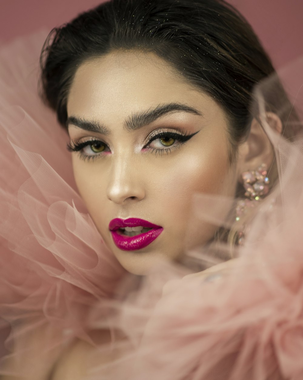 woman wearing pink dress photograph