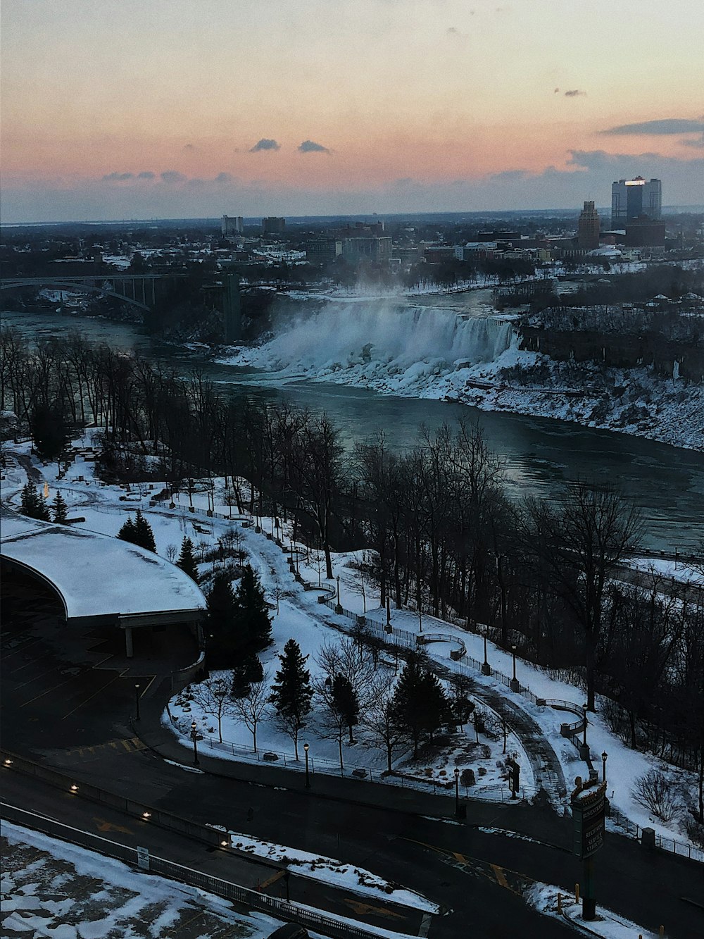 bird's-eye view photo of village filled by snow