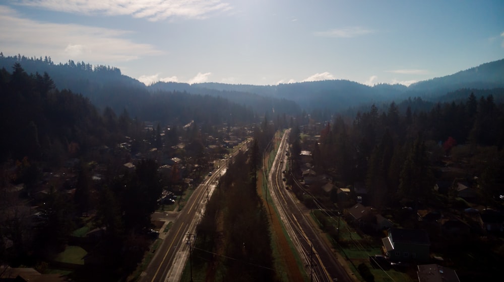 aerial photography of road and tress during daytime