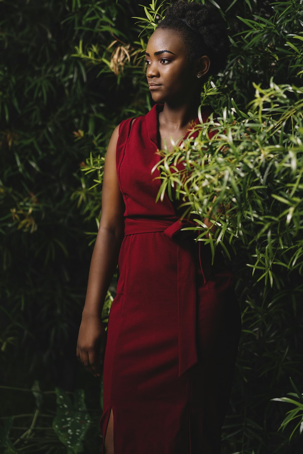 woman in red tank dress