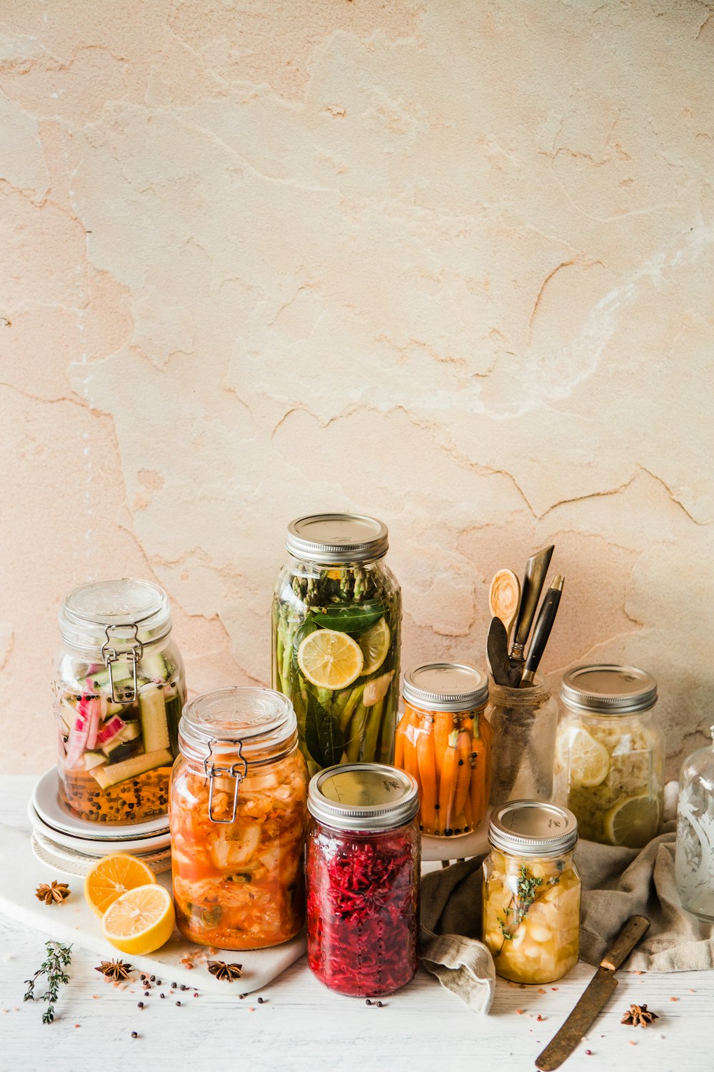 shallow focus photo of assorted jar lot