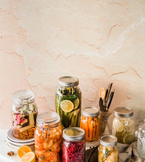 shallow focus photo of assorted jar lot