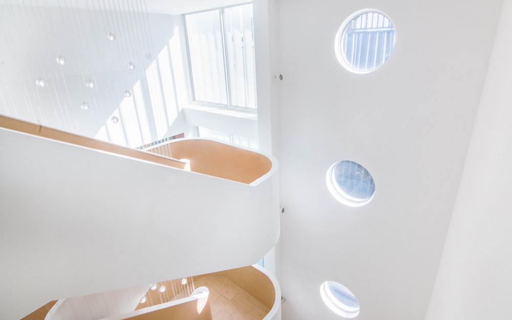 white spiral stairs