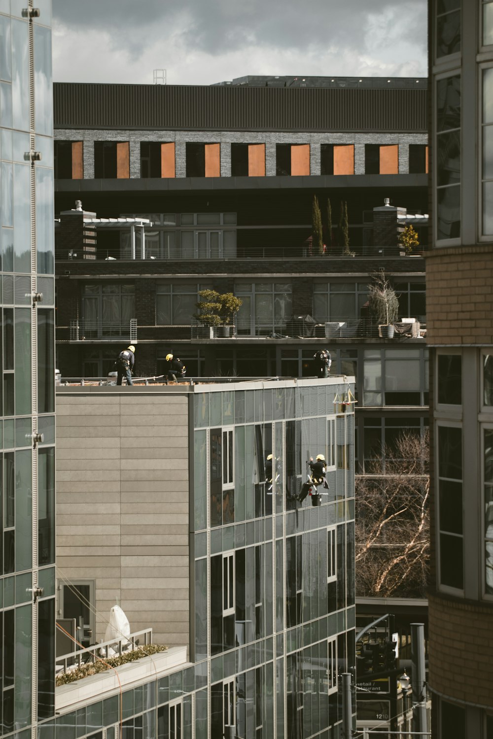 group of people working on the building