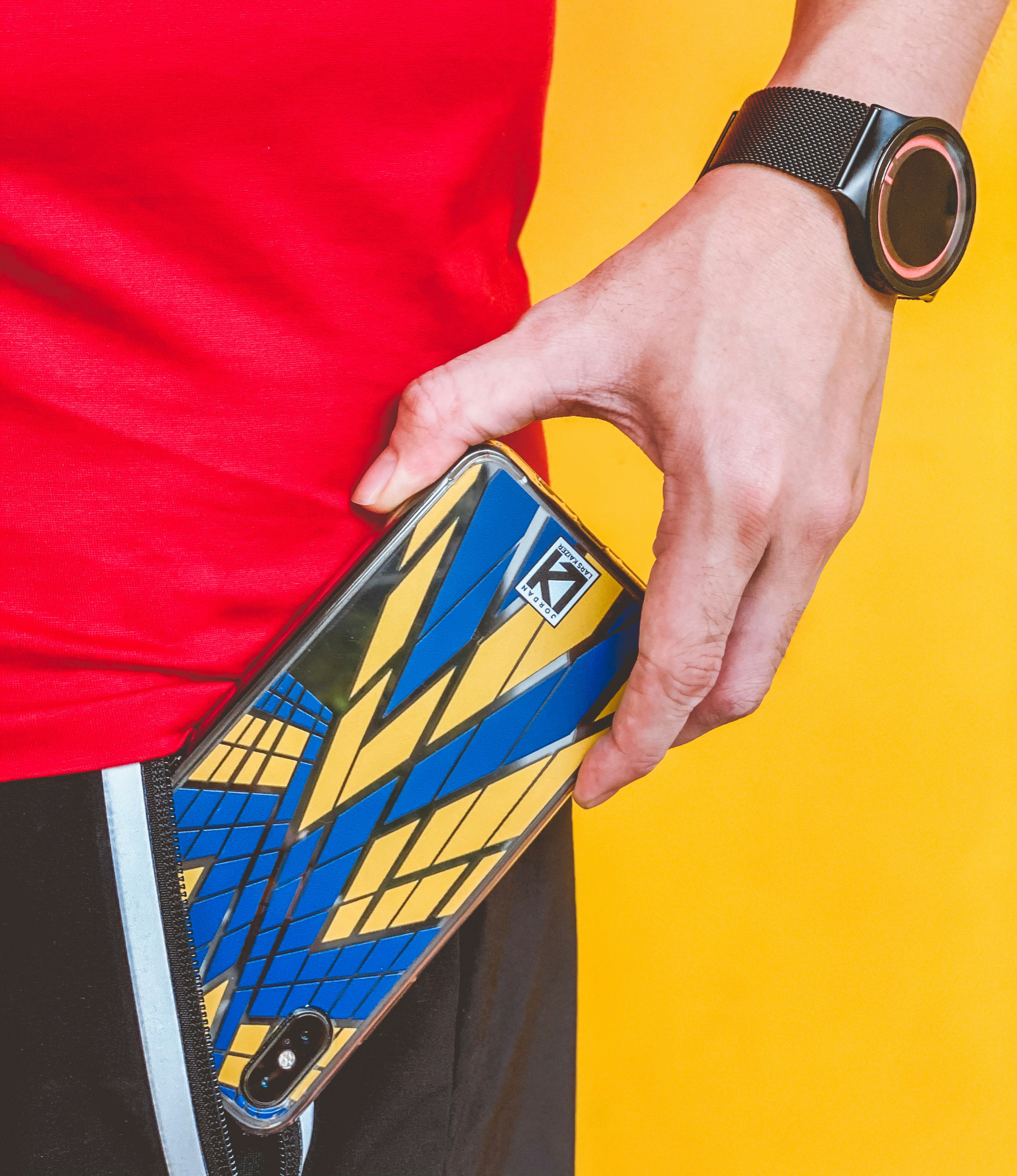 blue and yellow Android smartphone