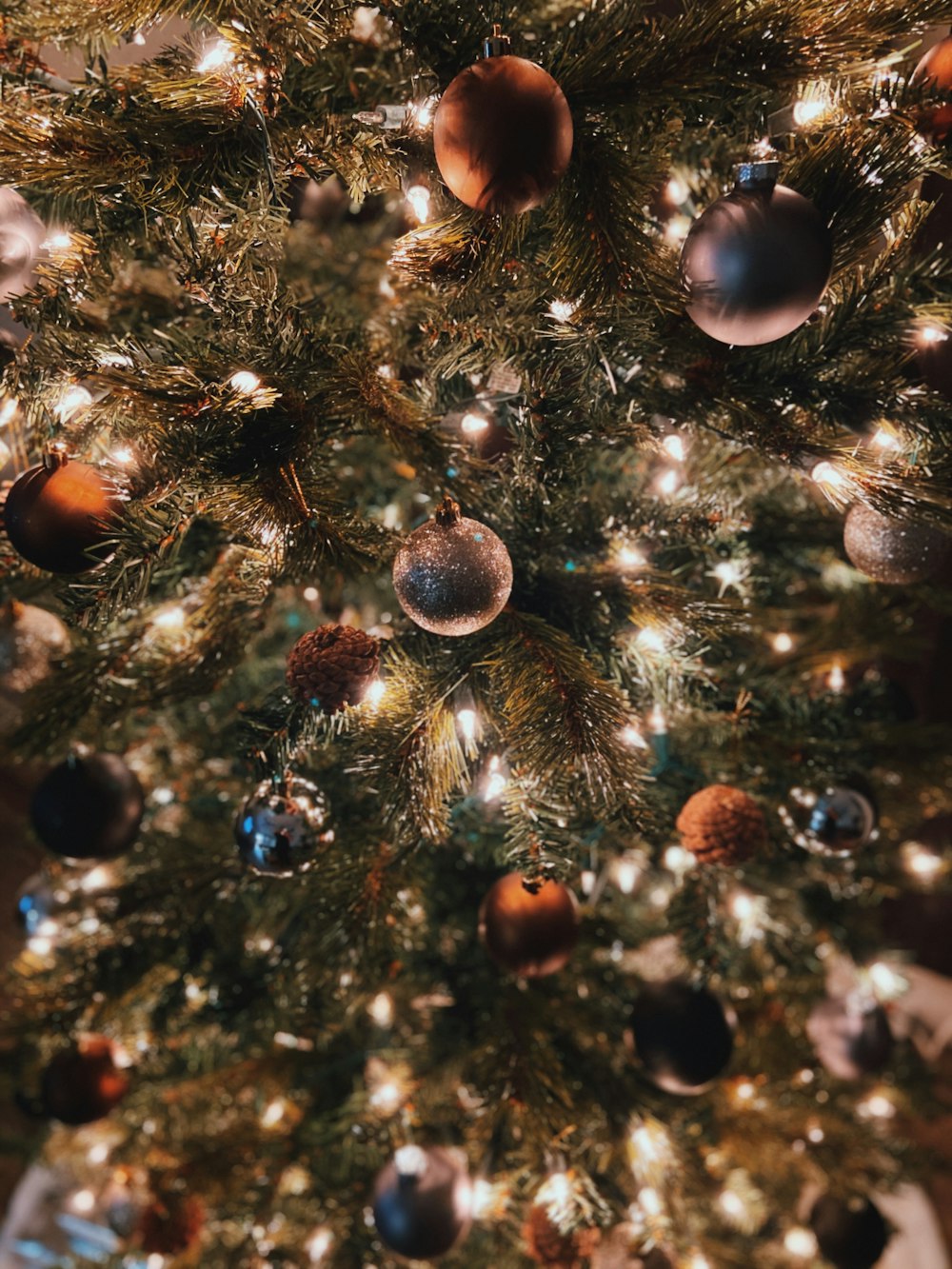 multicolored baubles on tree
