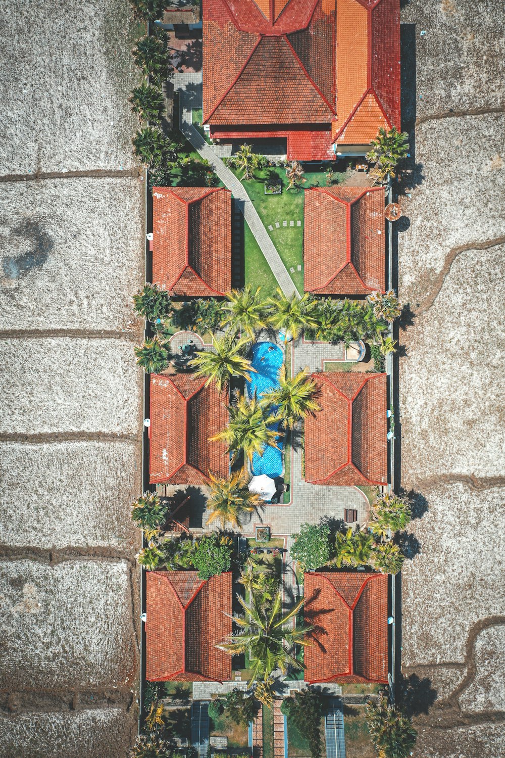 aerial photography of resort cottage