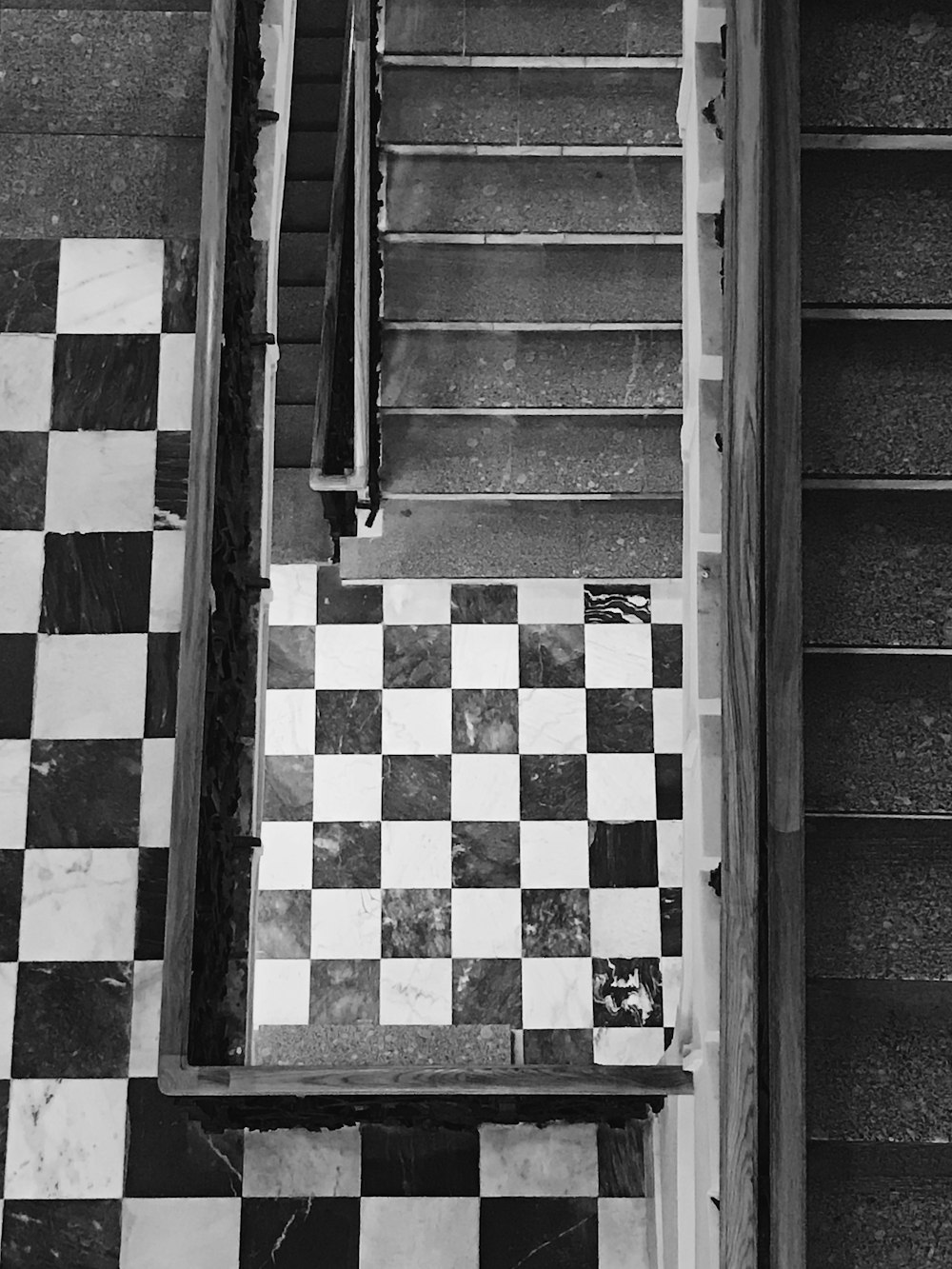 greyscale photography of staircase