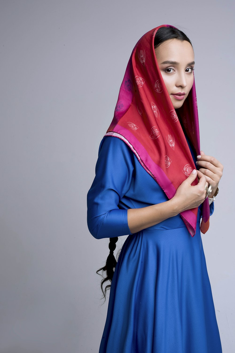 woman in blue and red traditional dress