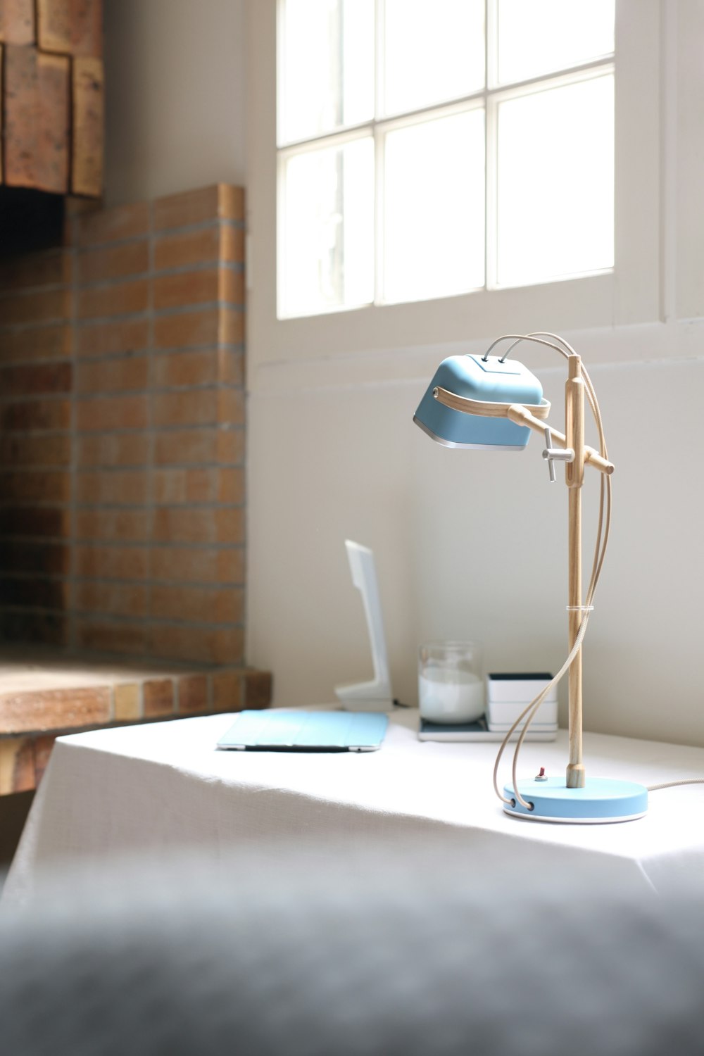 blue and grey desk lamp