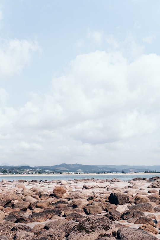 brown stones and body of water in Whangamata New Zealand