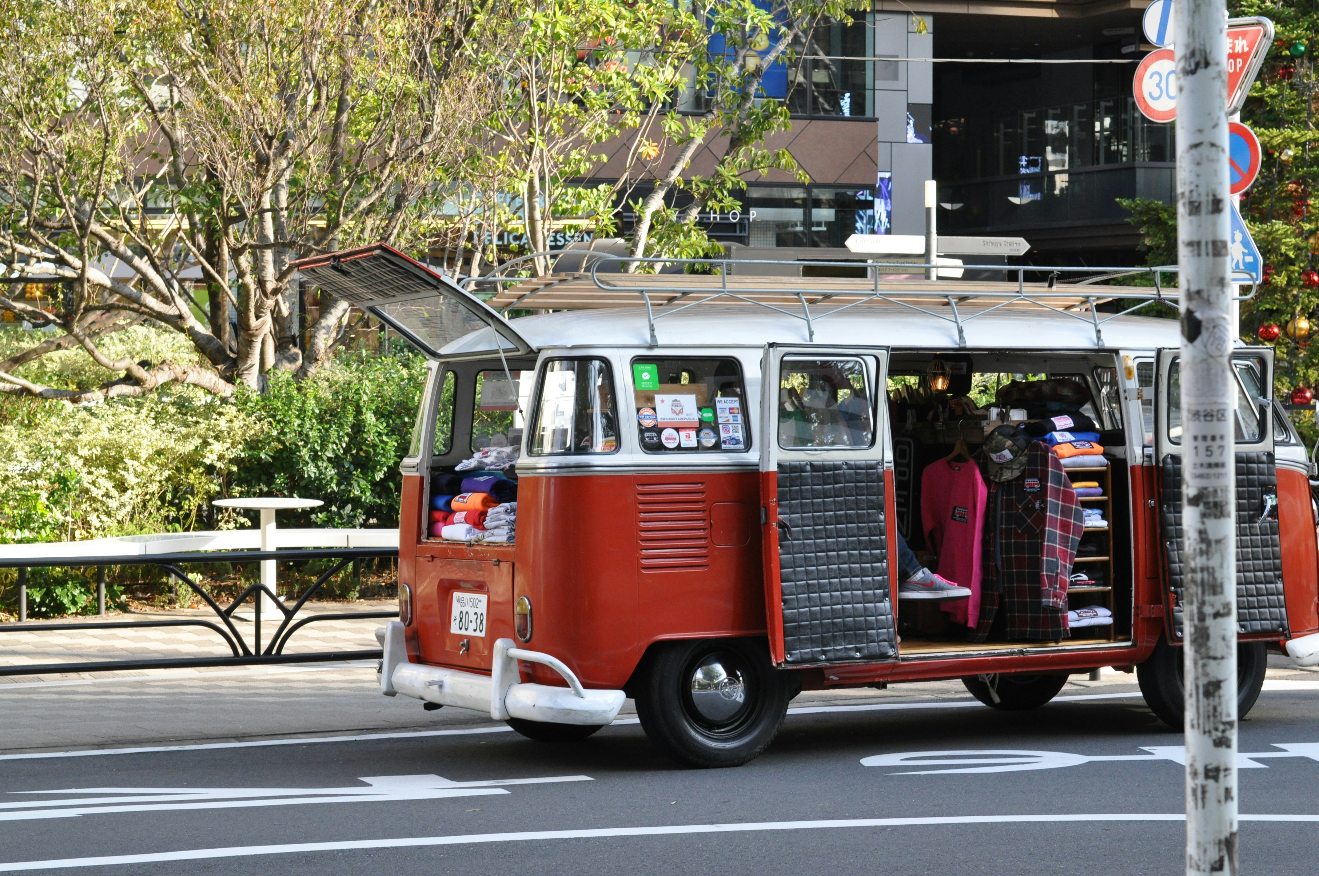 red and white van