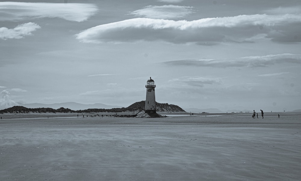 greyscale photo of lighthouse