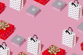 assorted-color gift boxes