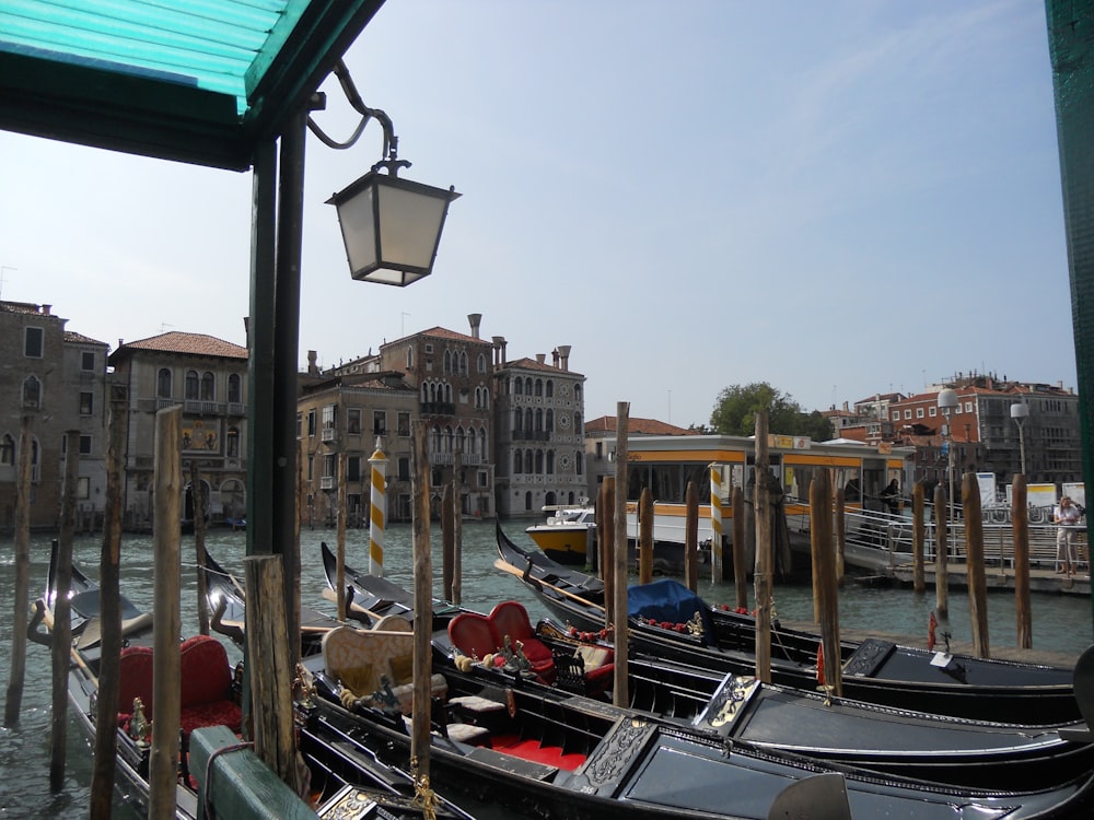 black wooden boats