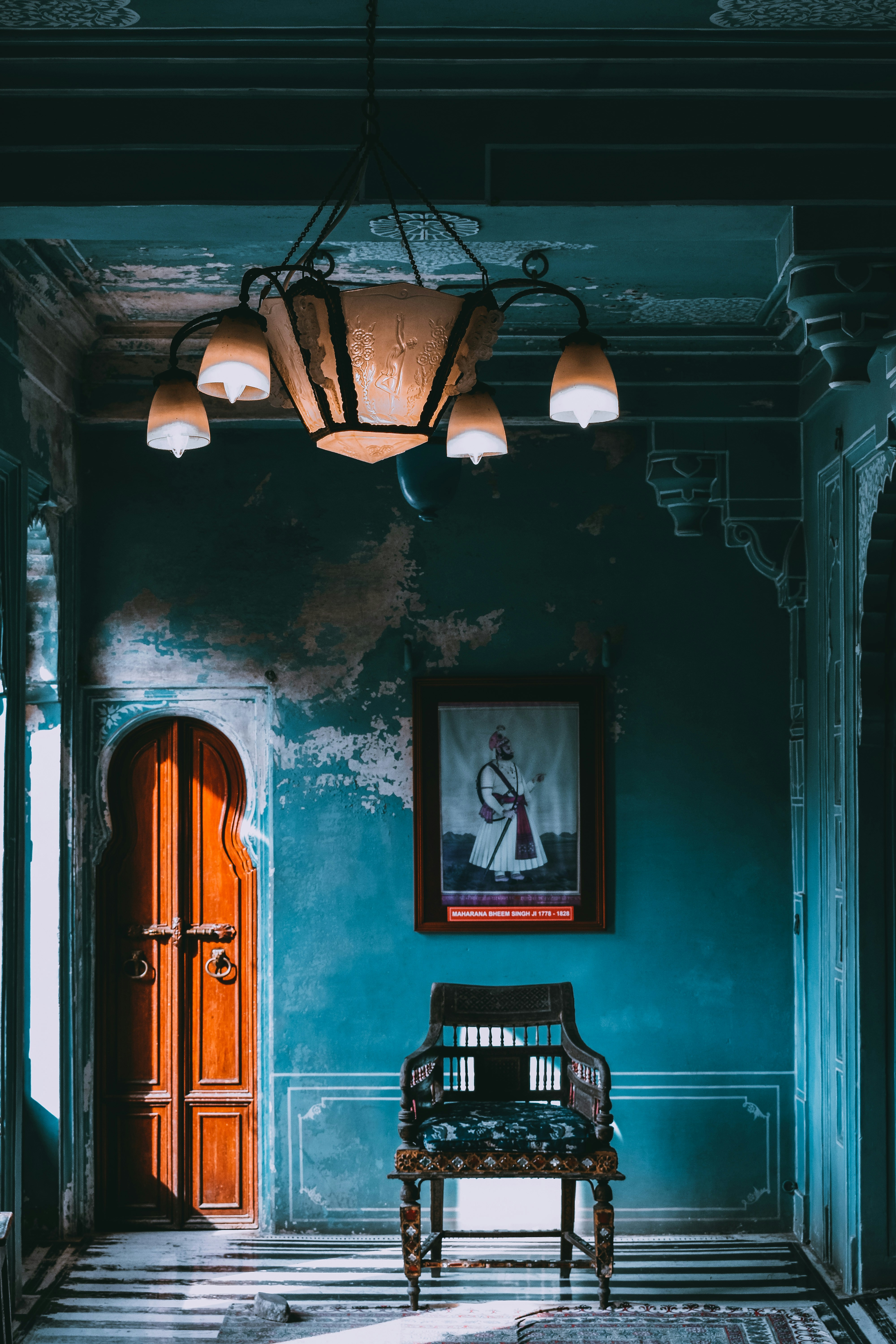 Brown Armchair Near Closed French Doors Indoors Photo Free Door