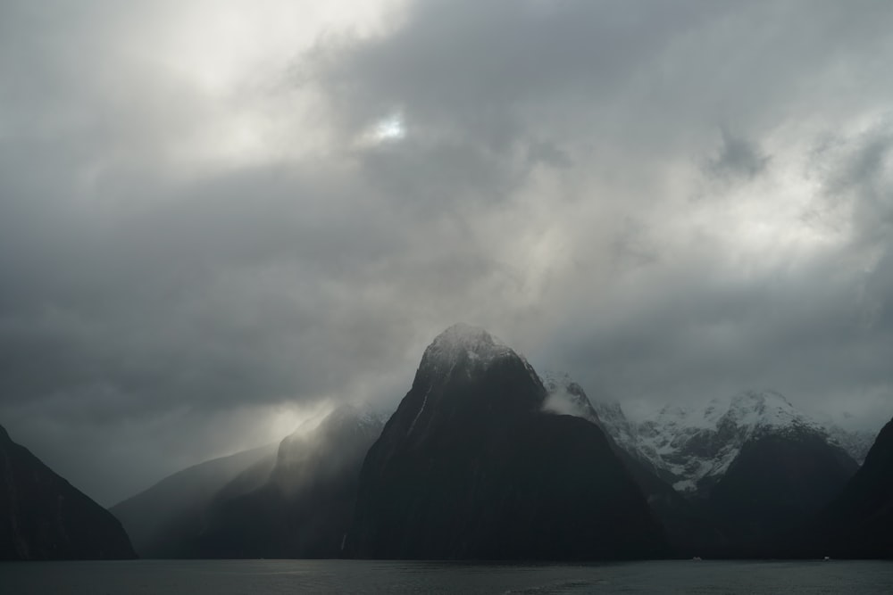 black mountain and gray clouds