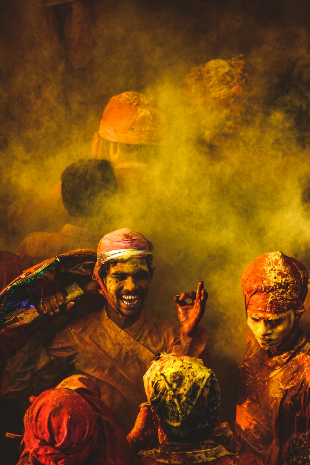 man's face covered with colors