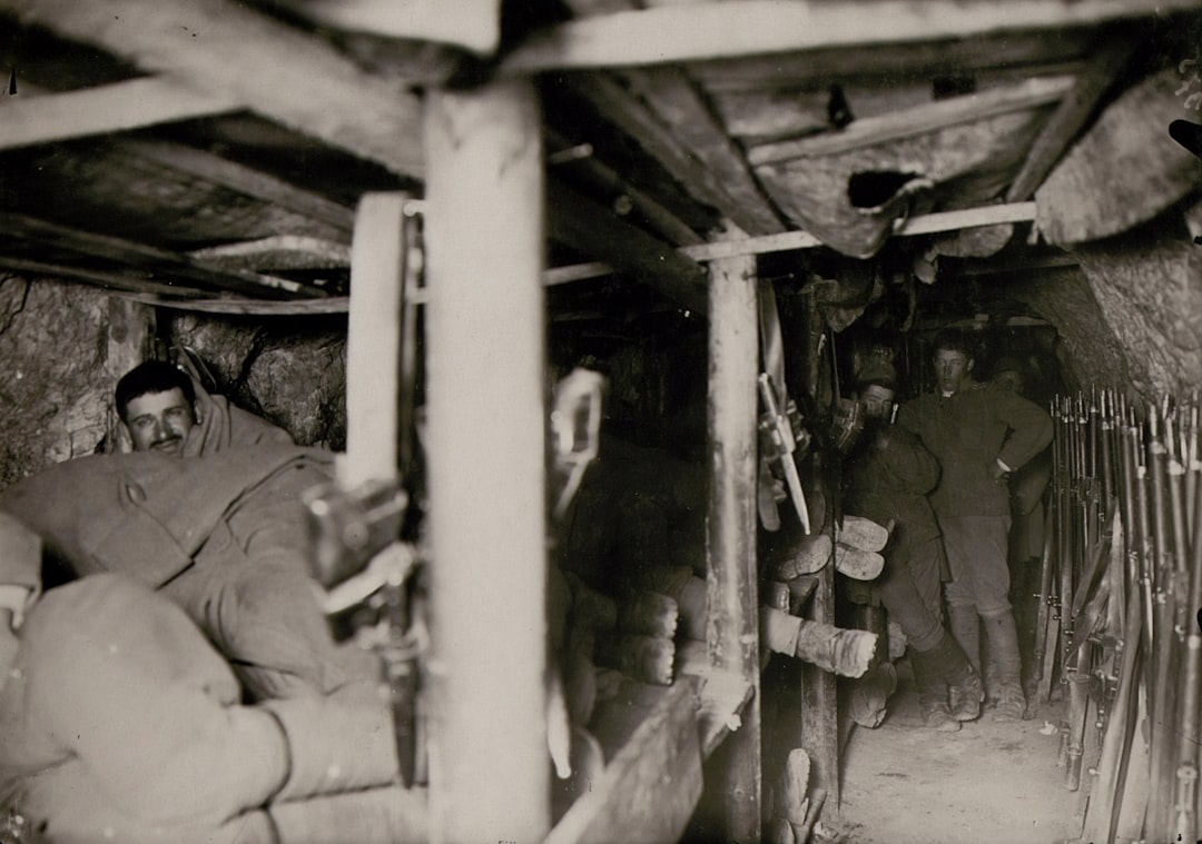 World War 1. Inside the cavern of the reserve company at Monte Sabotino, 1914